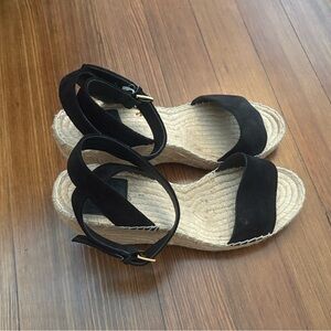 Tory Burch Black Espadrille Sandal Wedges